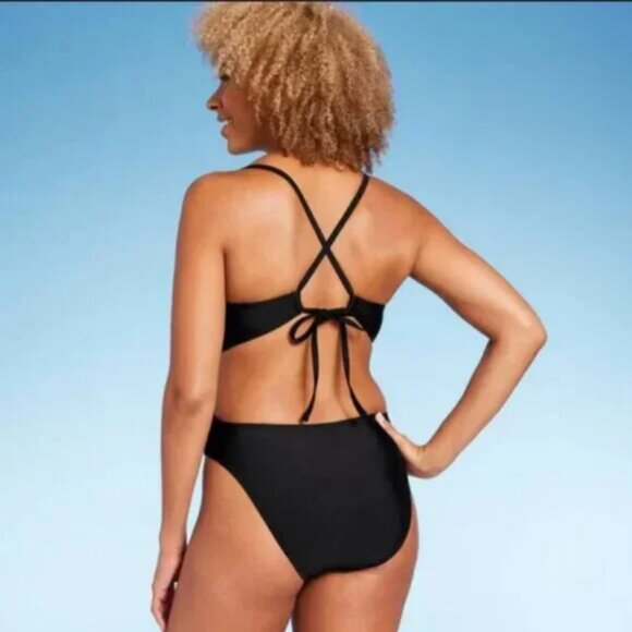 Women's Plunge Bead Detail Extra High Leg One Piece Swimsuit - Shade & Shore M - Picture 4 of 7